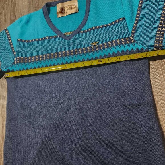 Vintage 80s Icelandic blue wool isle print knit sweater ✦ Holidays sweater ✦ - Picture 11 of 15